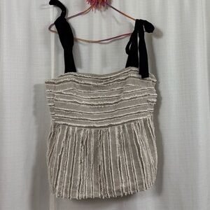 Maeve Beige Textured Top with Black Accents